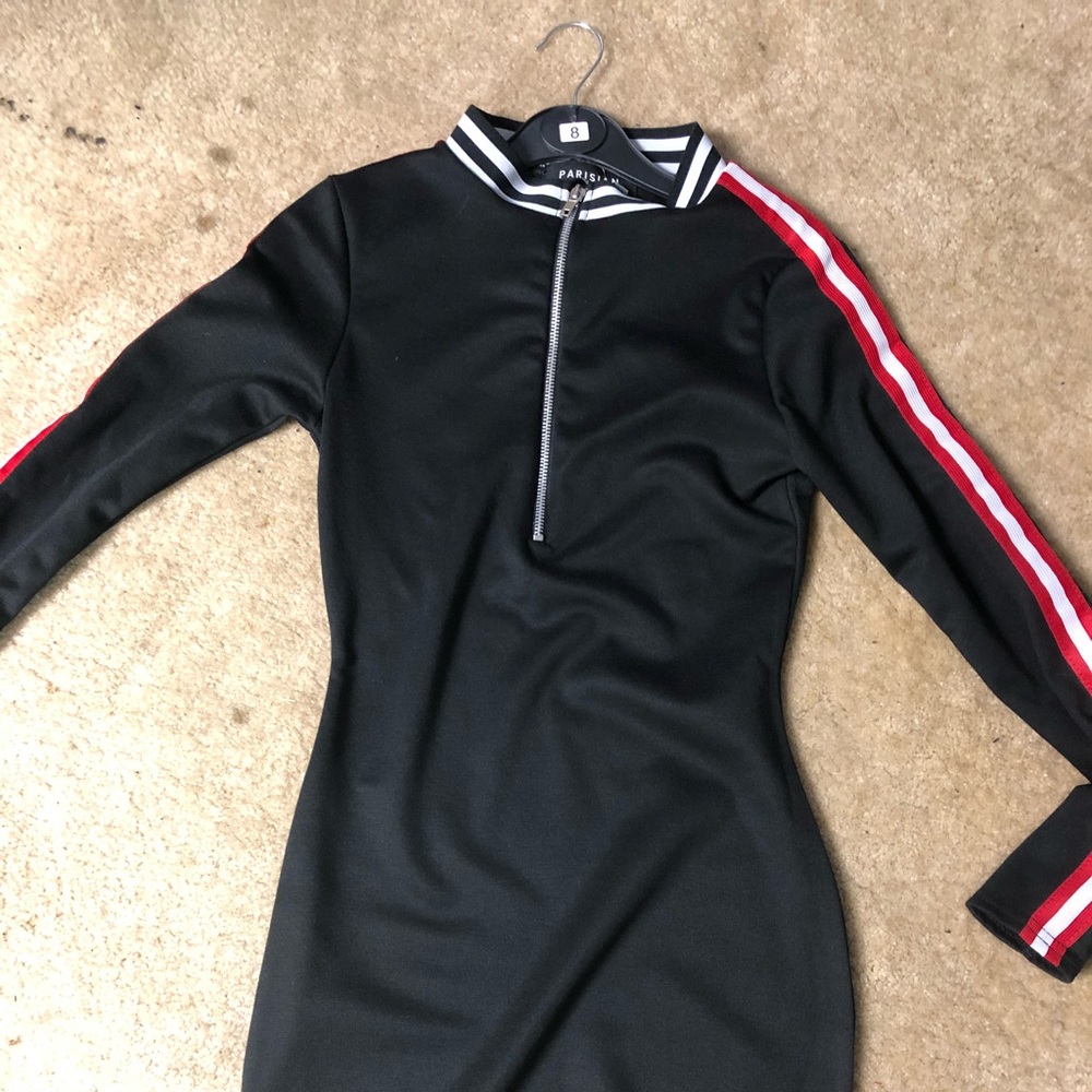 Parisian Stripe Rib Trim Bodycon Dress